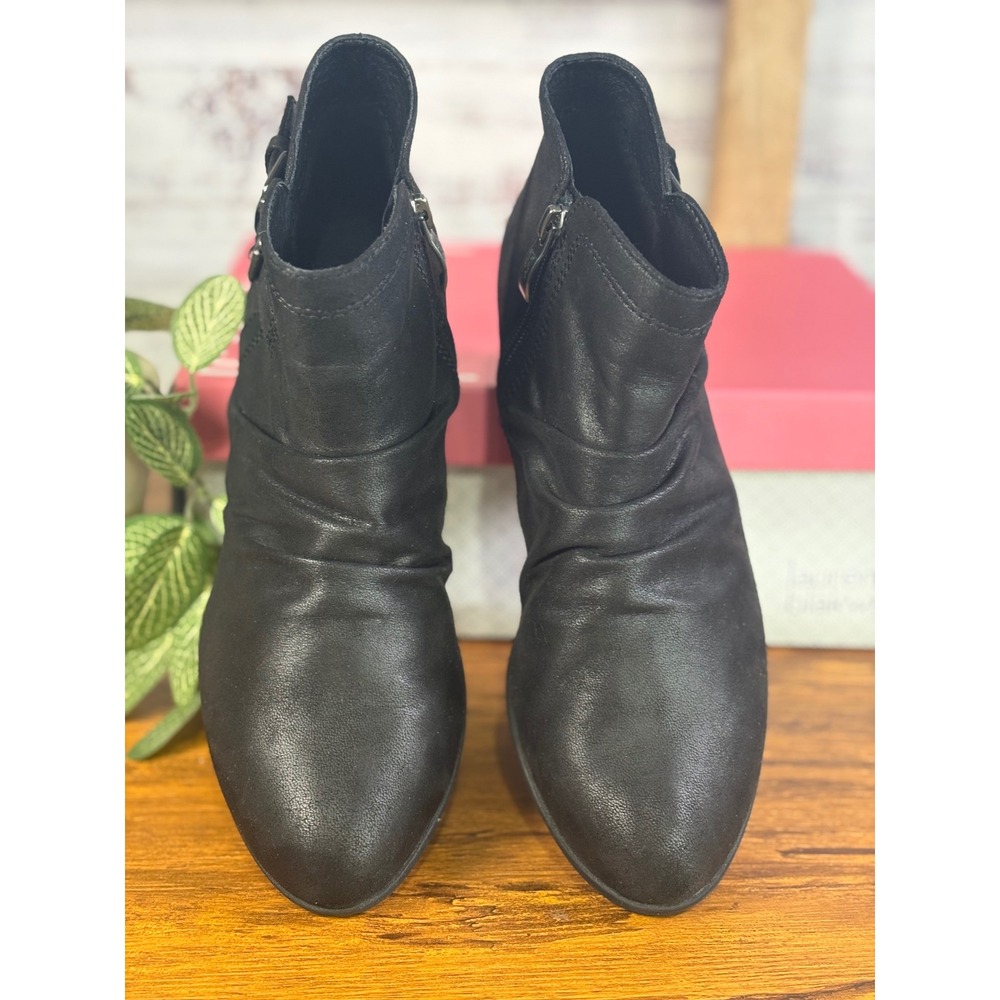 Lauren Blakwell Lyla Black Ruched Buckle Ankle Boots Womens 7.5 Low Block Heel - Picture 3 of 9